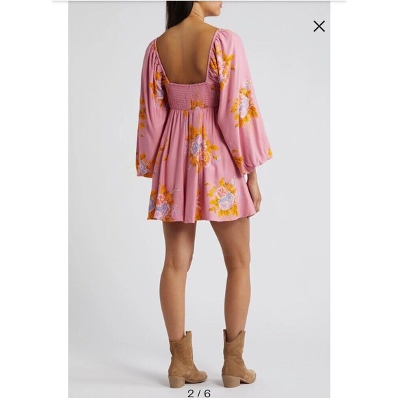 B23 FREE PEOPLE Francesca Mini Dress Floral Dawn Rose Combo SMALL NWT Sweetheart - Picture 2 of 11